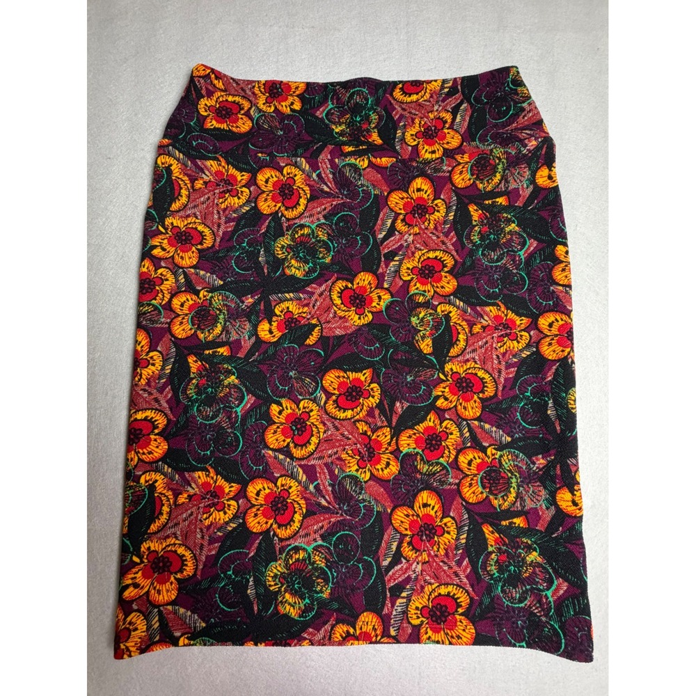 LuLaRoe Cassie Floral Pencil Skirt Purple Red Orange Yellow Large L Stretch